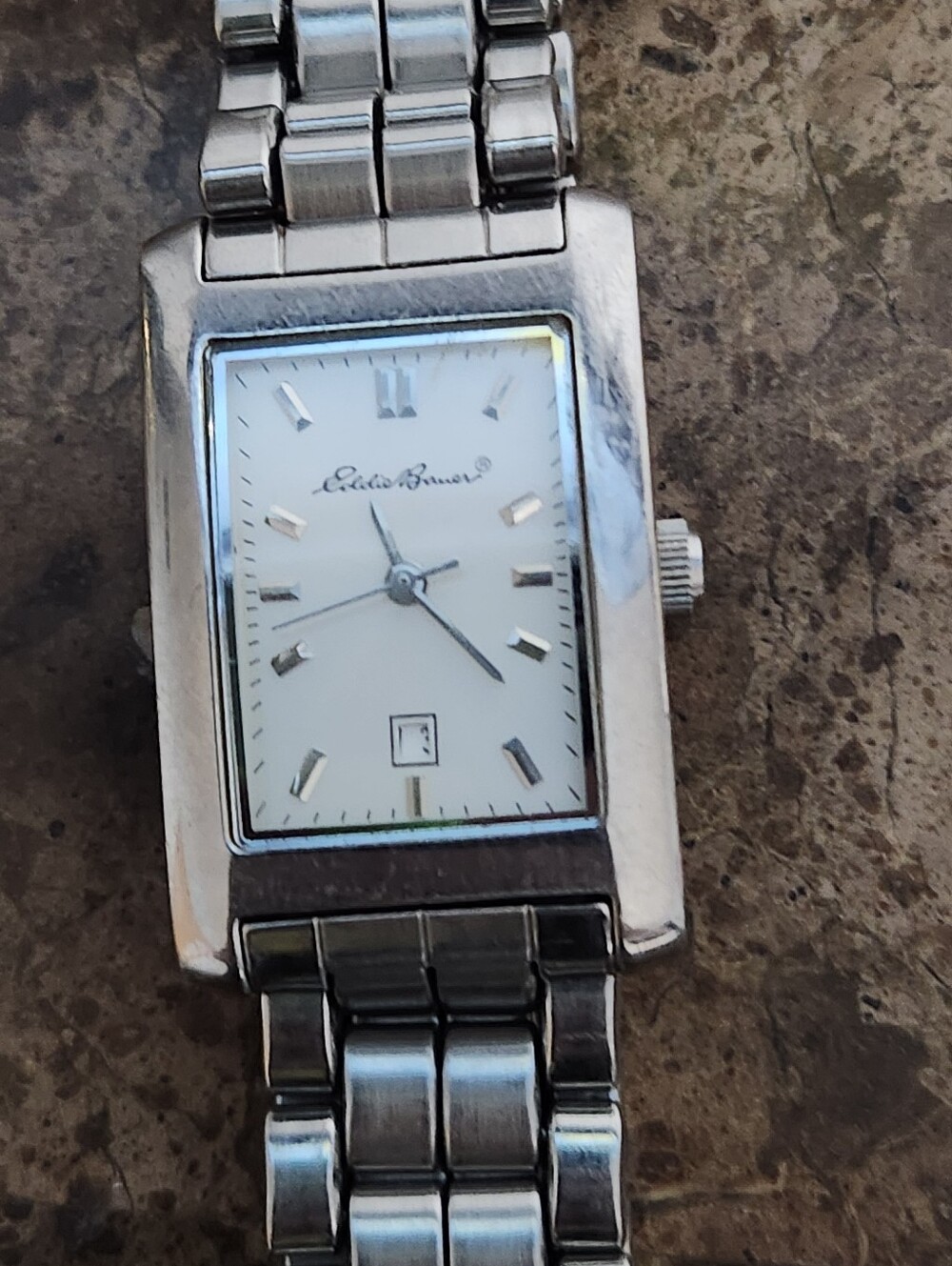 Eddie Bauer Men's Silver Rectangular Bracelet Watch - Silver Dial